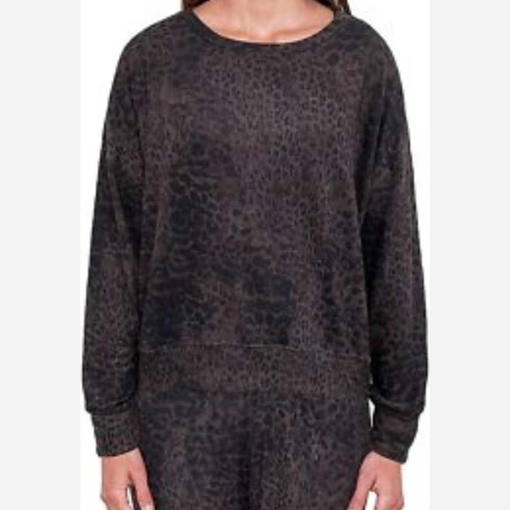 SUNDRY super Soft Drape Sweater Cheetah Leopard Grey M REVOLVE BOHO chic Y2k